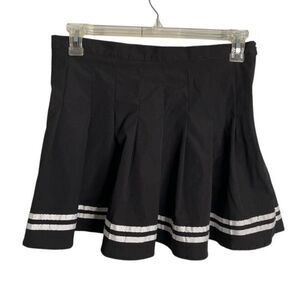 Romwe Womens Skirt XL Black Pleated Tennis Cheer Schoolgirl Twee White Piping